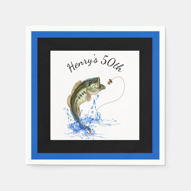Bass Fishing 50th Birthday Party Napkin (Front)