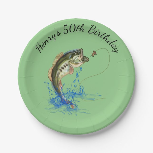 Bass Fishing 50th Birthday Party Paper Plate (Front)