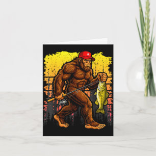 Bass fishing bigfoot in trucker hat funny vintage card
