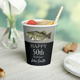 Bass Fishing Birthday Party Men's 50th Cool Paper Cups