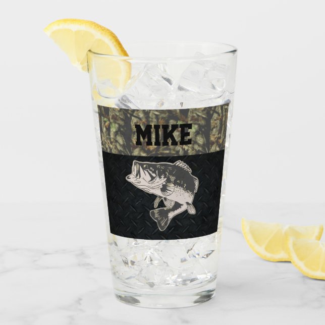 Bass Fishing Camo Men's Name Glass (Front Ice)