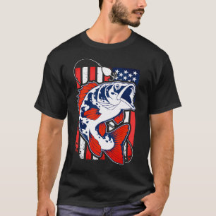 Bass Fishing Fish American Flag Dad Father 4th Of T-Shirt