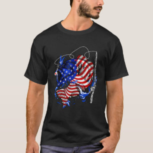 Bass Fishing Fish American Flag Dad Father Fourth T-Shirt