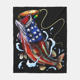 Bass Fishing Fish American Flag Patriotic Fishing Fleece Blanket