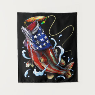 Bass Fishing Fish American Flag Patriotic Fishing Tapestry