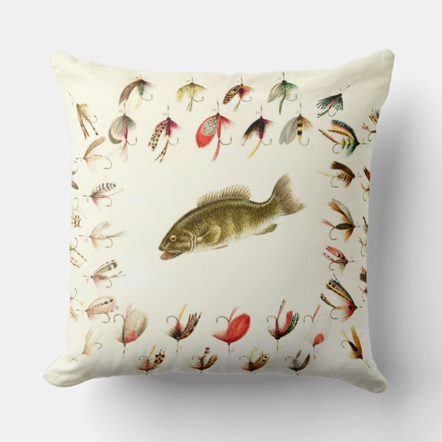Bass Fishing Flies 1882 Throw Pillow (Front)