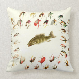 Bass Fishing Flies 1882 Throw Pillow