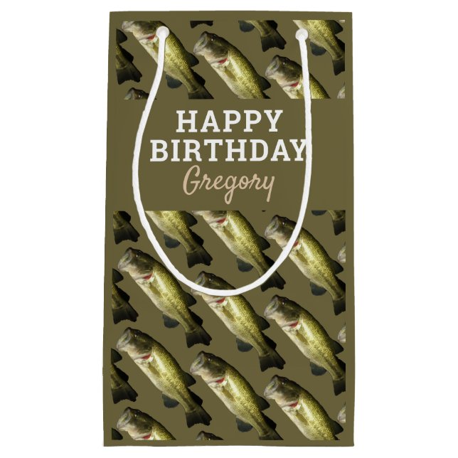 Bass Fishing Hobby Birthday Mens Personalized Small Gift Bag (Front)