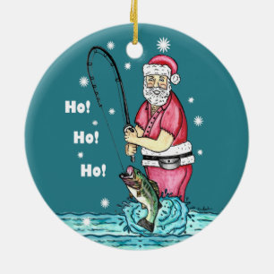 Bass Fishing Santa Claus Christmas Ceramic Ornament
