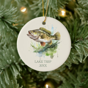 Bass Fishing Trip Dated Fish Ceramic Ornament