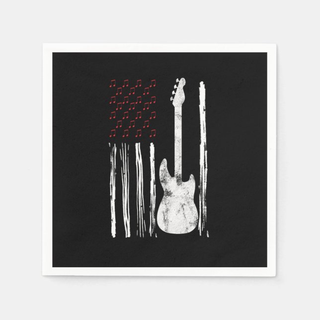Bass Flag USA Guitar America Guitarist Music Lover Napkin (Front)