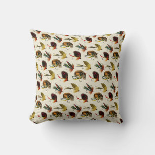 Bass Flies Cream 16 x 16 Throw Pillow