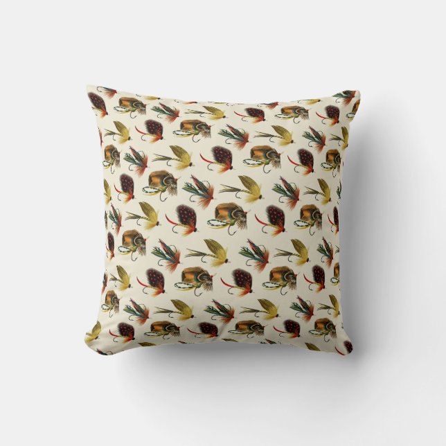 Bass Flies Cream 16 x 16 Throw Pillow (Front)