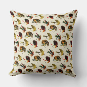Bass Flies Cream 20 x 20 Throw Pillow