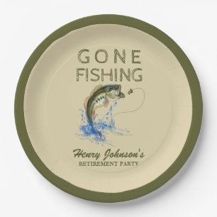 Bass Gone Fishing Retirement Paper Plate
