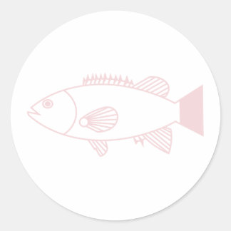Bass Groper Fish in Pastel Pink on White Classic Round Sticker