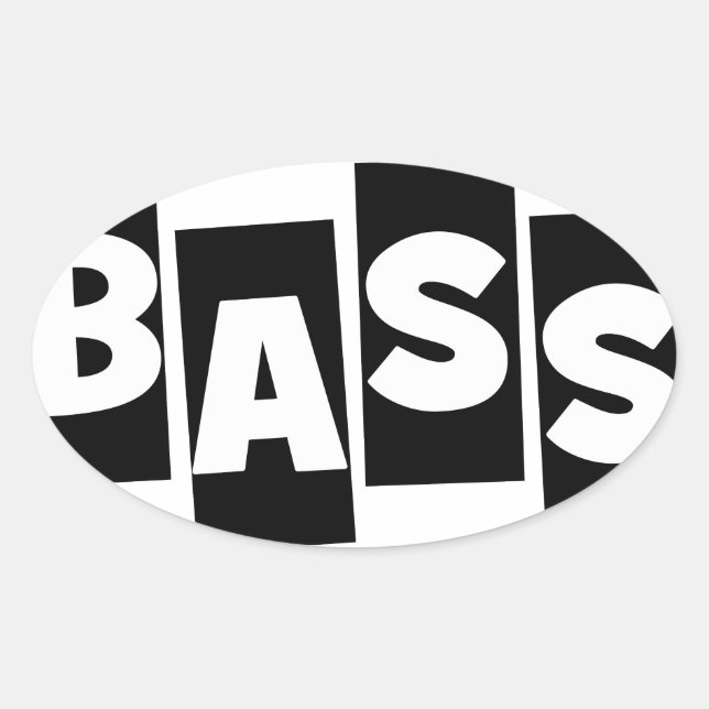 Bass Guitar black knock out text design Oval Sticker (Front)