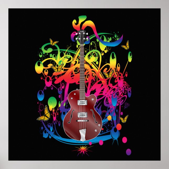 Bass Guitar Colour splash Poster (Front)