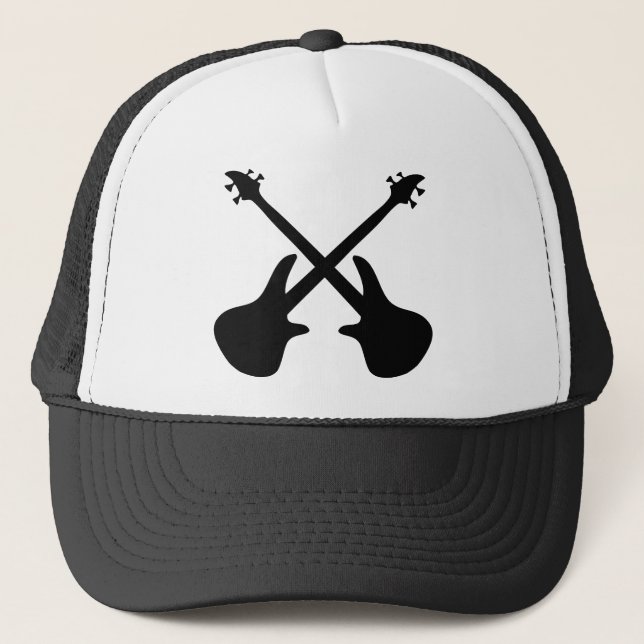 bass guitar crossed trucker hat (Front)