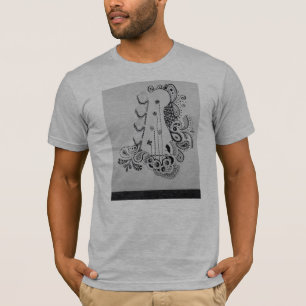 Bass guitar drawing on men's t shirt. T-Shirt