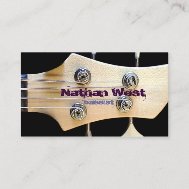 Bass Guitar Headstock With Name Business Card (Front)