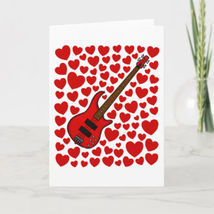 Bass Guitar Hearts Valentines Anniversary Card