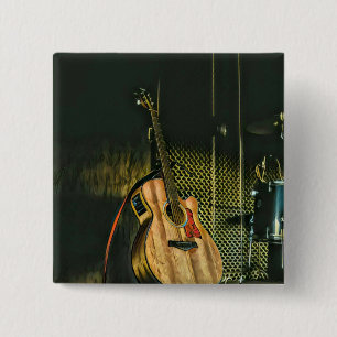 Bass guitar player 2 inch square button