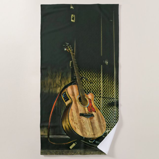Bass guitar player beach towel (Front)