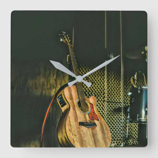 Bass guitar player square wall clock (Front)
