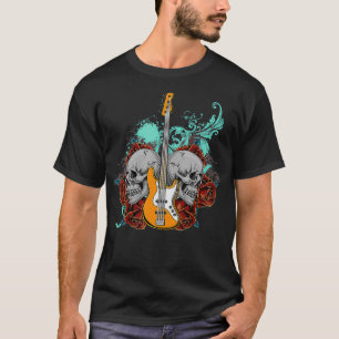 Bass Guitar Skull Red Roses  Bassist Bass Player  T-Shirt