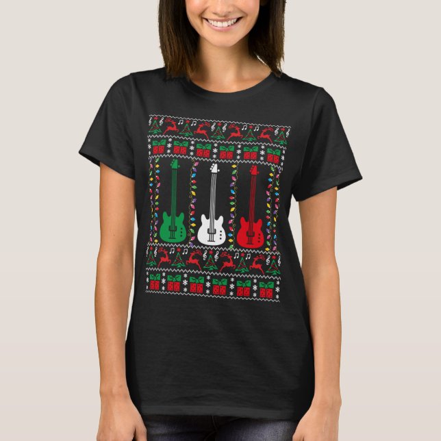 Bass Guitar Ugly Christmas Sweater Guitar Player X (Front)