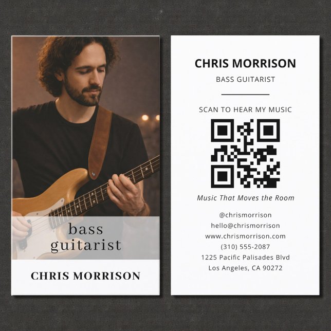 Bass Guitarist Musician QR Code Photo Business Card (Creator Uploaded)
