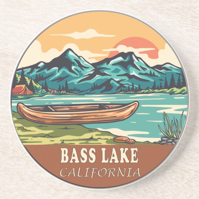 Bass Lake California Boating Fishing Emblem Coaster (Front)