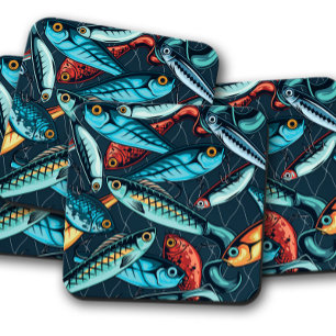 Bass Lure Legends Coaster   Fish Cork Coaster Set