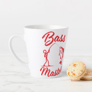 Bass Master Stick Man illustration, personalize Latte Mug