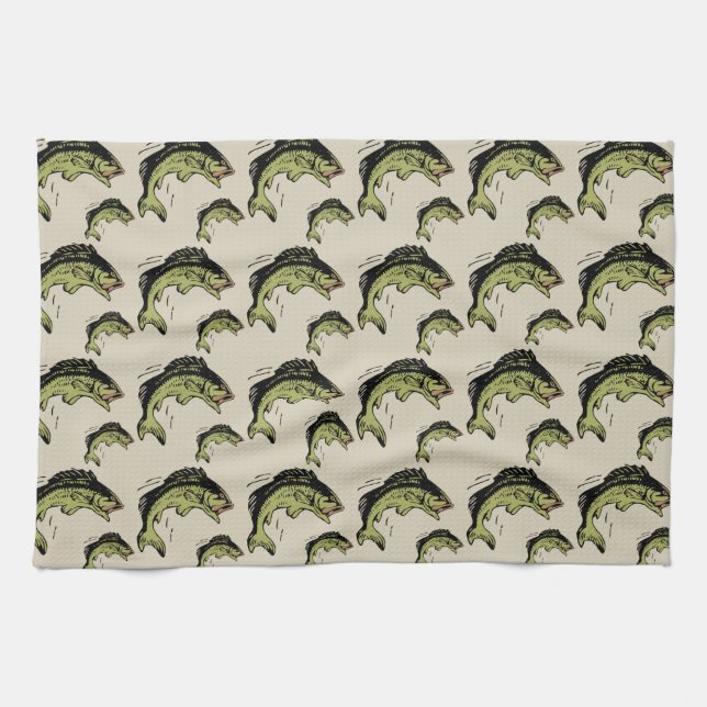 Bass Pattern Tan Kitchen Towel (Horizontal)