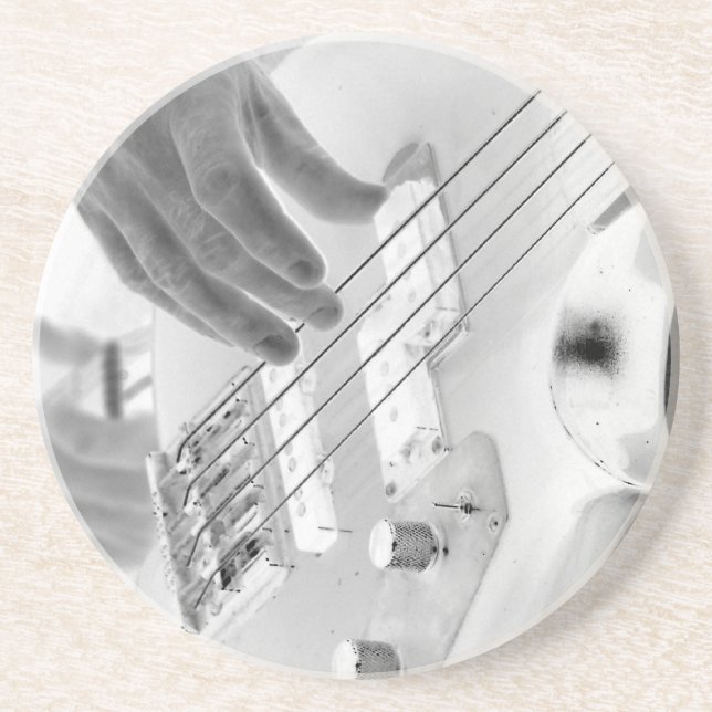 Bass player , bass and hand, negative image coaster (Front)
