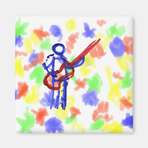 Bass Player outline figure red and blue Magnet