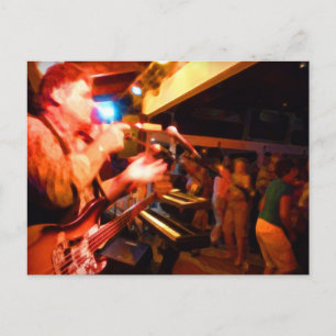 bass player playing jawbone crowd colourful painti postcard
