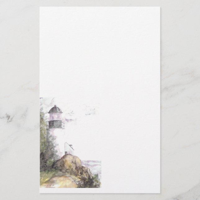 Bass Point Lighthouse Maine Maureen Girard Stationery (Front)