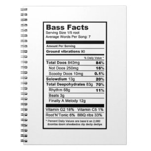 Bass singer "Nutritional Information Label" Notebook