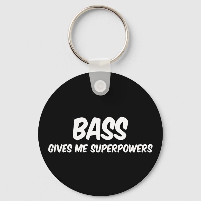 Bass Superpowers Funny Superhero Music Keychain (Front)