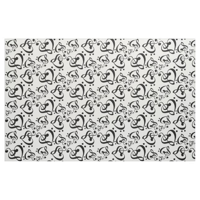 Bass Treble Clef Hearts Music Notes Pattern Fabric (Fat Quarter)