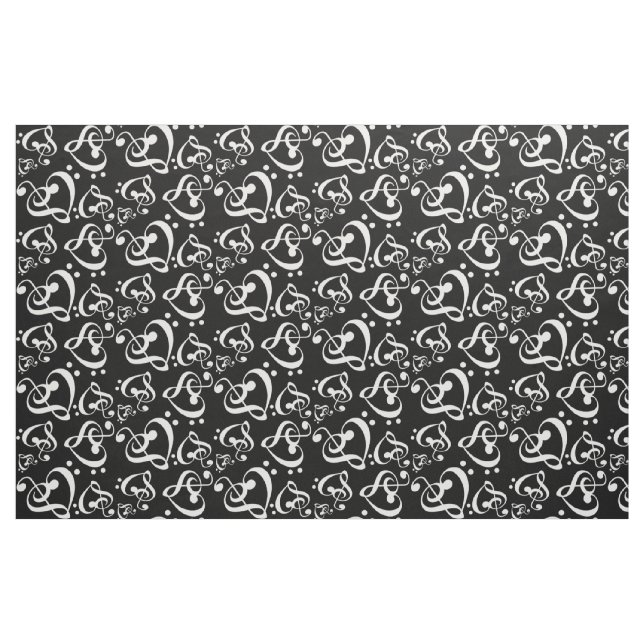 Bass Treble Clef Hearts Music Notes Pattern Fabric (Fat Quarter)