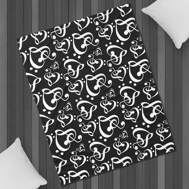 Bass Treble Clef Hearts Music Notes Pattern Fleece Blanket (Creator Uploaded)