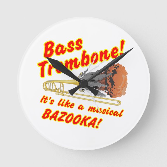 Bass Trombone Musical Bazooka Round Clock (Front)