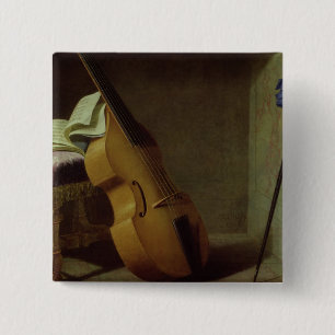 Bass Viol, Score Sheet and a Sword, 1693 2 Inch Square Button