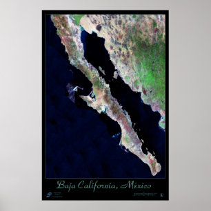 Basse Californie, Mexique poster par satellite