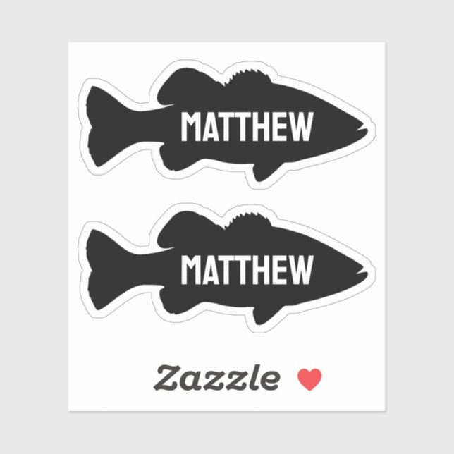 Basse de pêche noire personnalisée Sticker de nom  (Feuille)