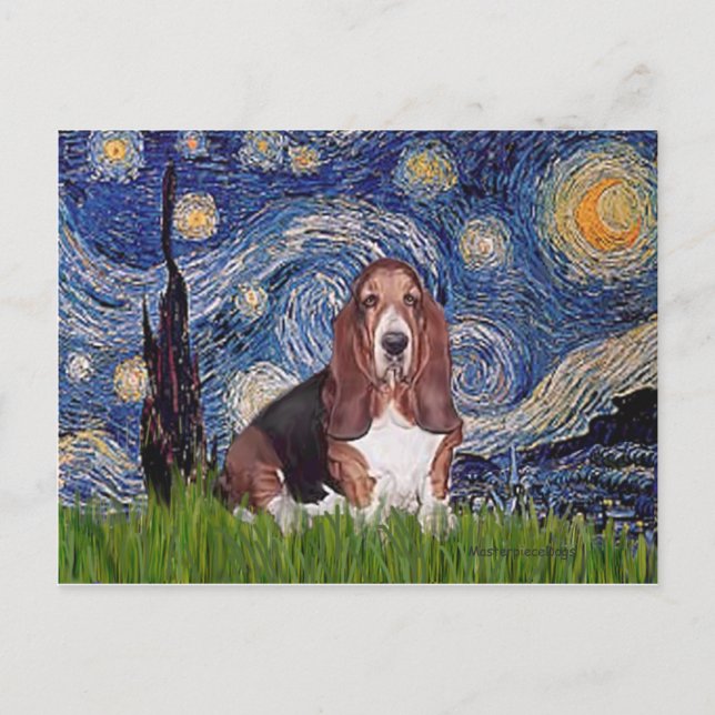 Basset 1 - Starry Night Postcard (Front)